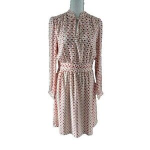 H&M Red Tan & White Long Sleeve Dress Tie Front Polyester Sz XS NWT ***